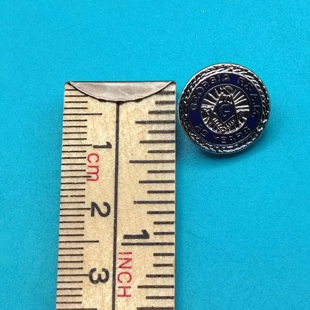 Masonic Lapel Pin Square & Compasses Georgia 25 Years Enamel Small Round